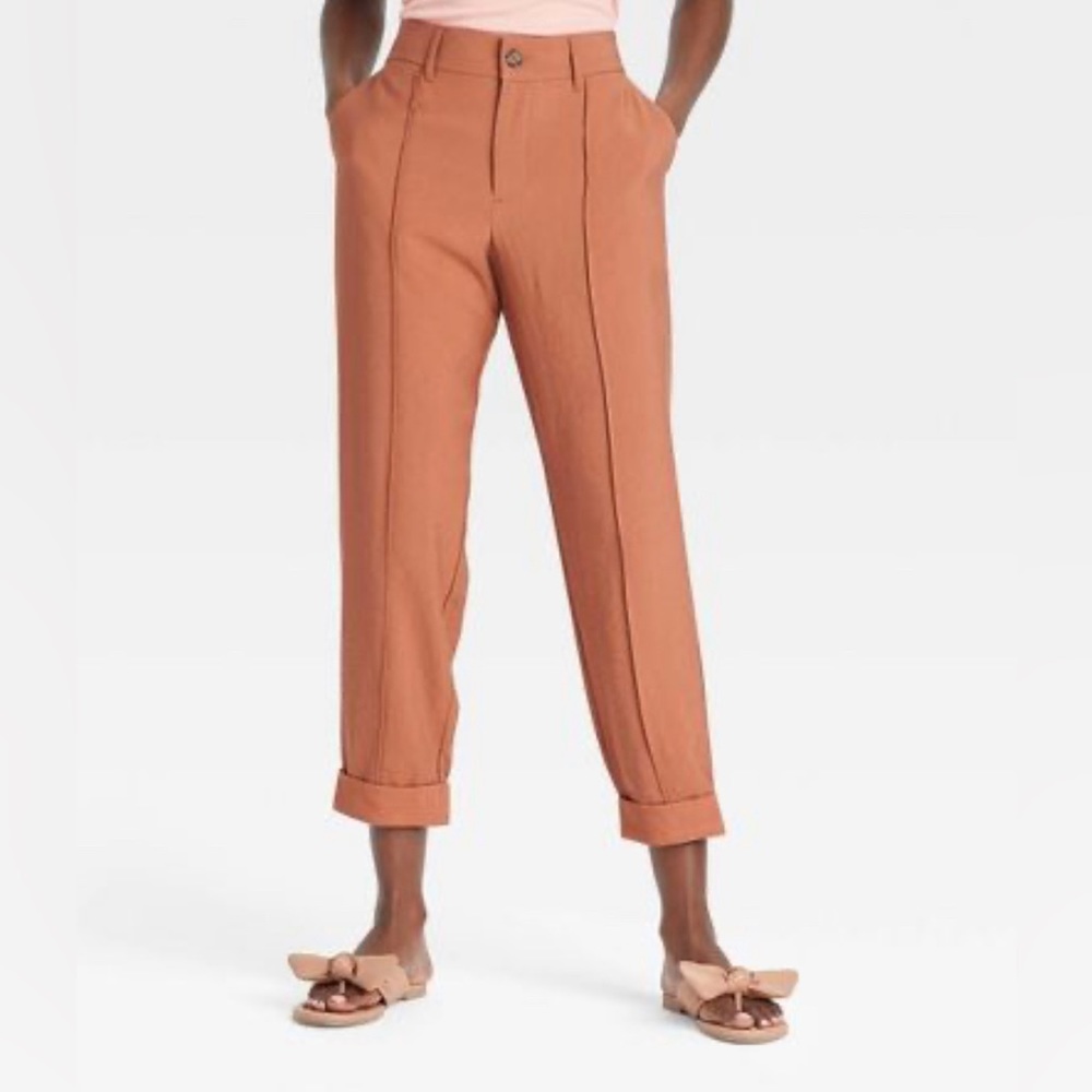 Women's Brown High-Rise Slim Straight Leg Pintuck Ankle Pants - A New Day 18